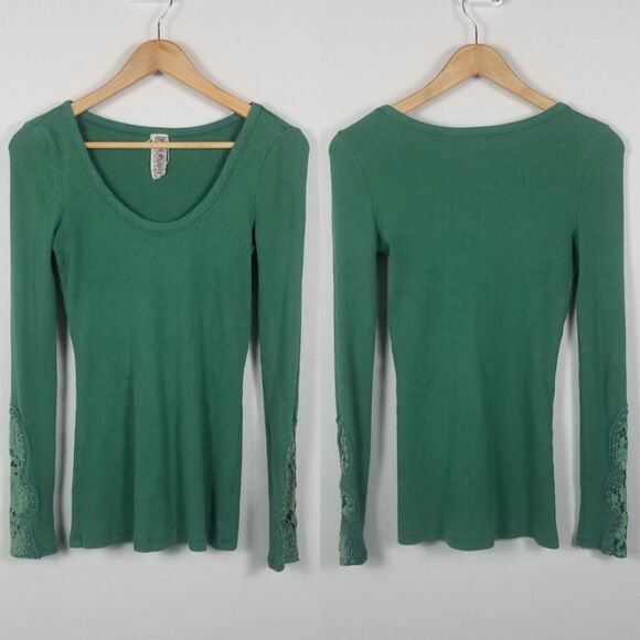 Free People Rare Crafty Cuff Green and Blush Thermal Top Bundle (2) Size Medium - Picture 5 of 13